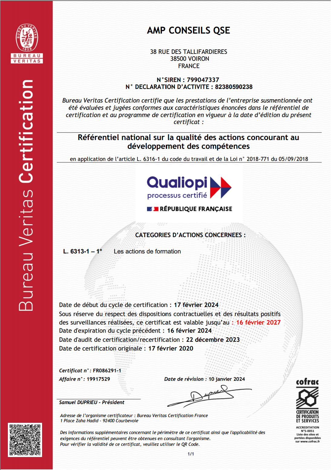 Certificat QUALIOPI 2024